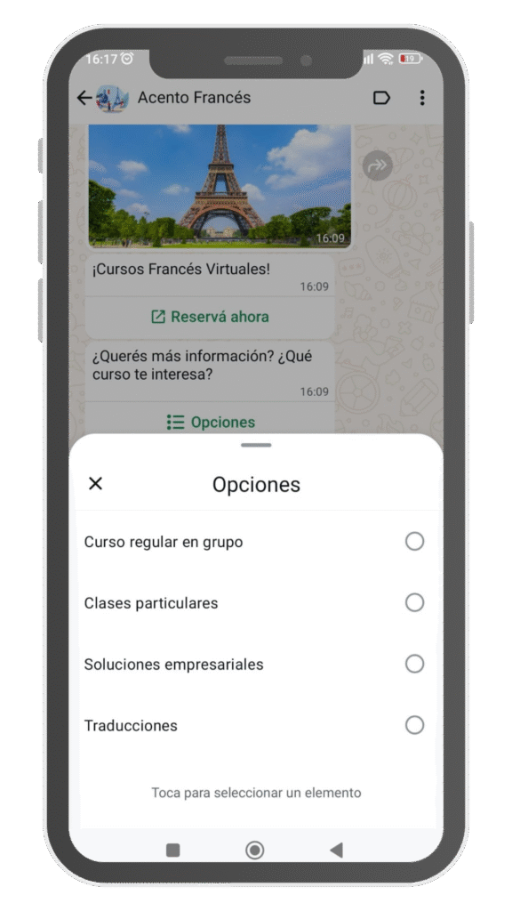 Opciones múltiples en WhatsApp